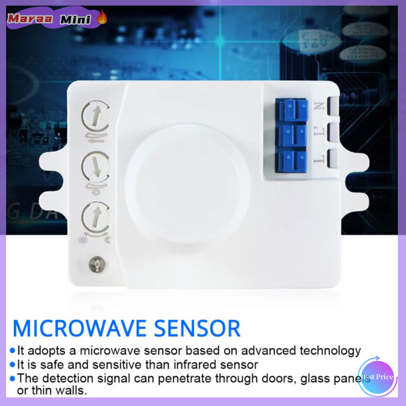 Maraa Microwave Sensor Switch 5.8ghz HF 220V LED 360 Degree Radar Motion Body Sensor