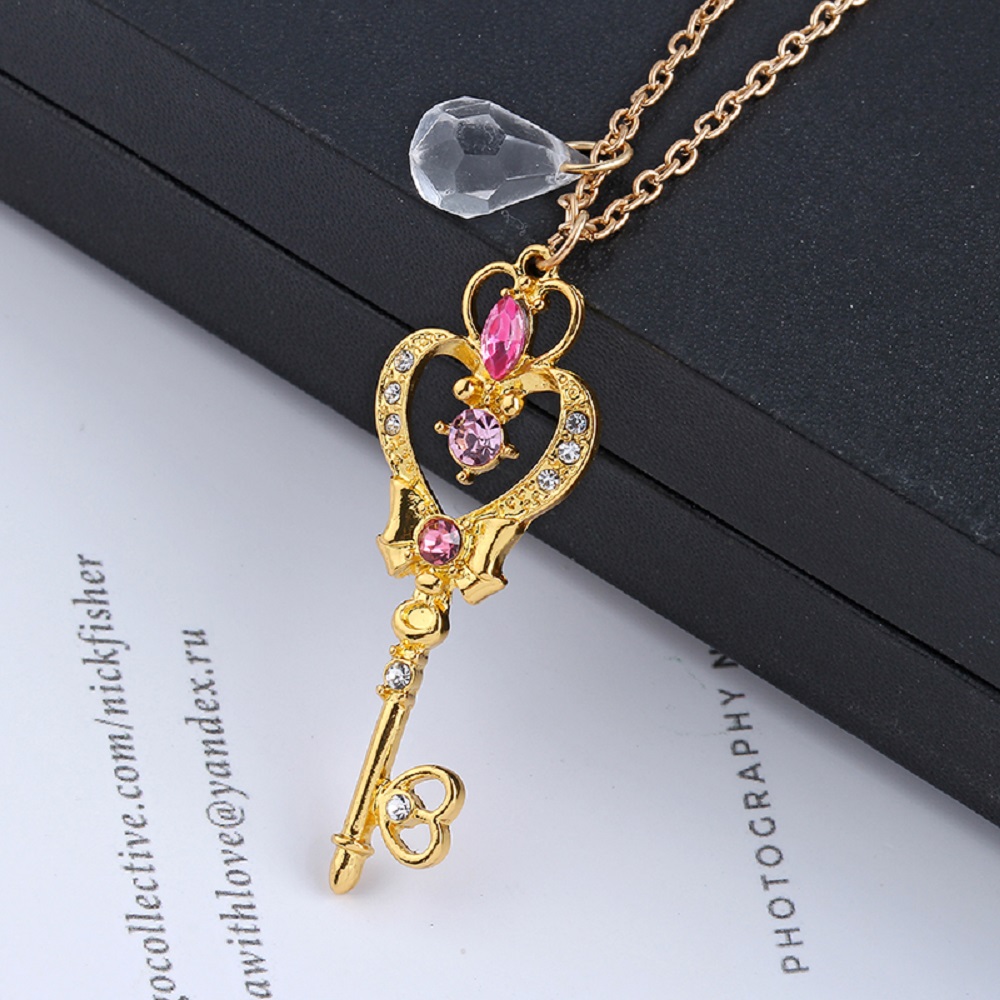 Sailor Pendant Moon Love Crown Magic Key Necklace Sweater Chain for Women Girl Jewelry Gift. 