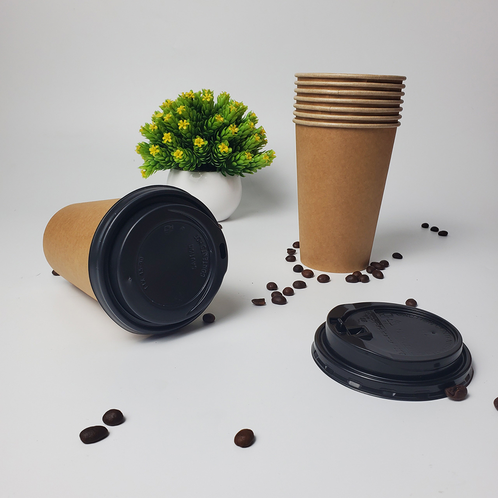 Combo 50 chiếc cốc giấy có nắp nâu trơn 480ml - 16oz