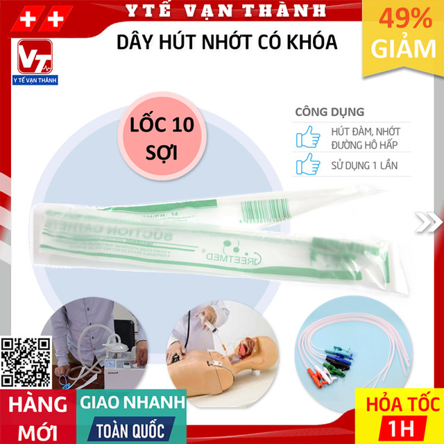 ✅ [LỐC 10 SỢI] Dây Hút Nhớt Có Khóa GreetMed | Hút Dịch, Đàm (Đờm) -VT0199 - Y Tế Vạn Thành