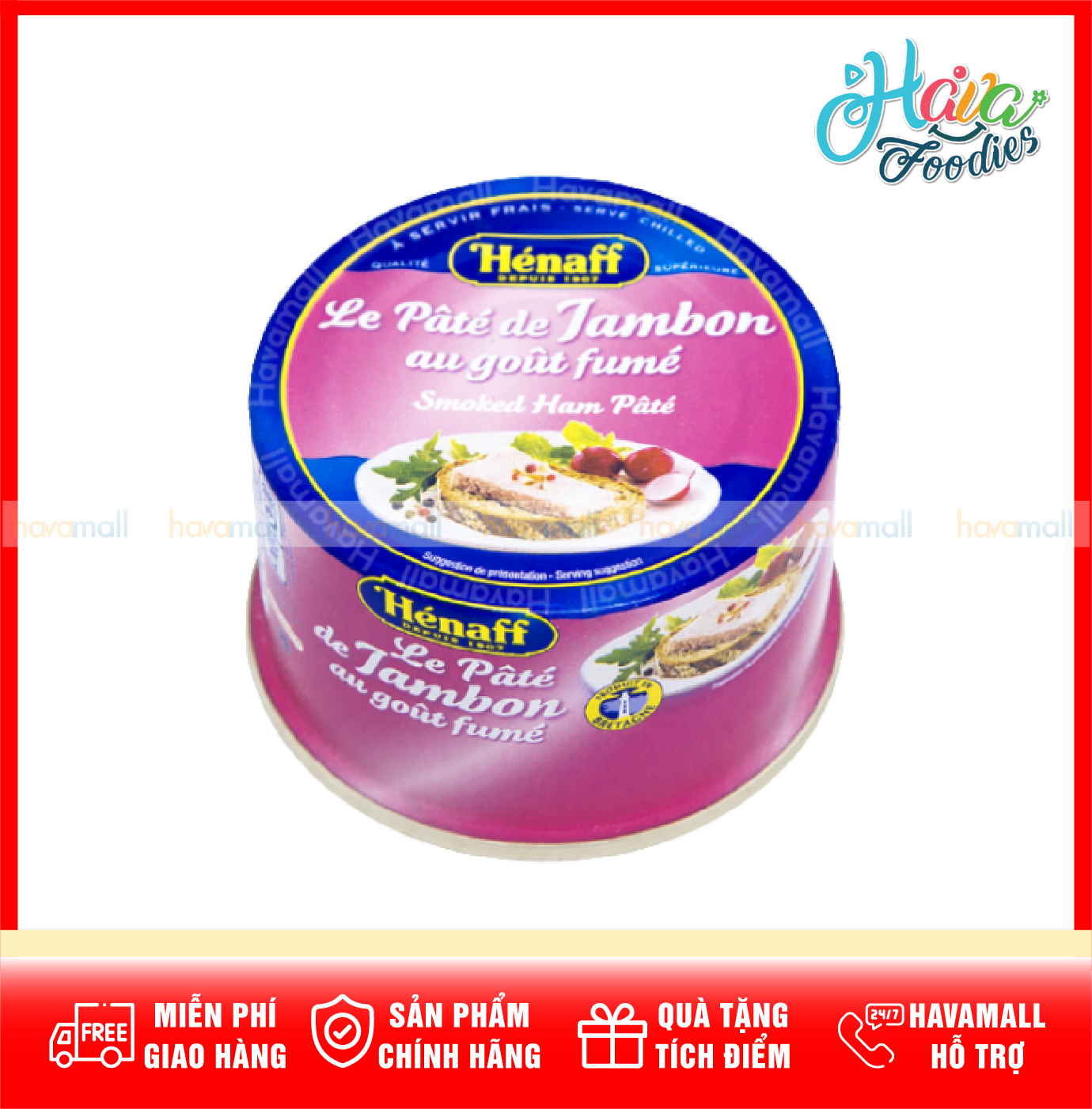 Pate thịt đùi heo xông khói hénaff 130gr – smoked ham pate
