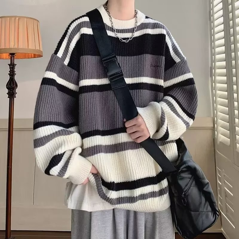 ASRV Crewneck sweater Men's striped sweater Casual sweater Winter clothes Cold sweater