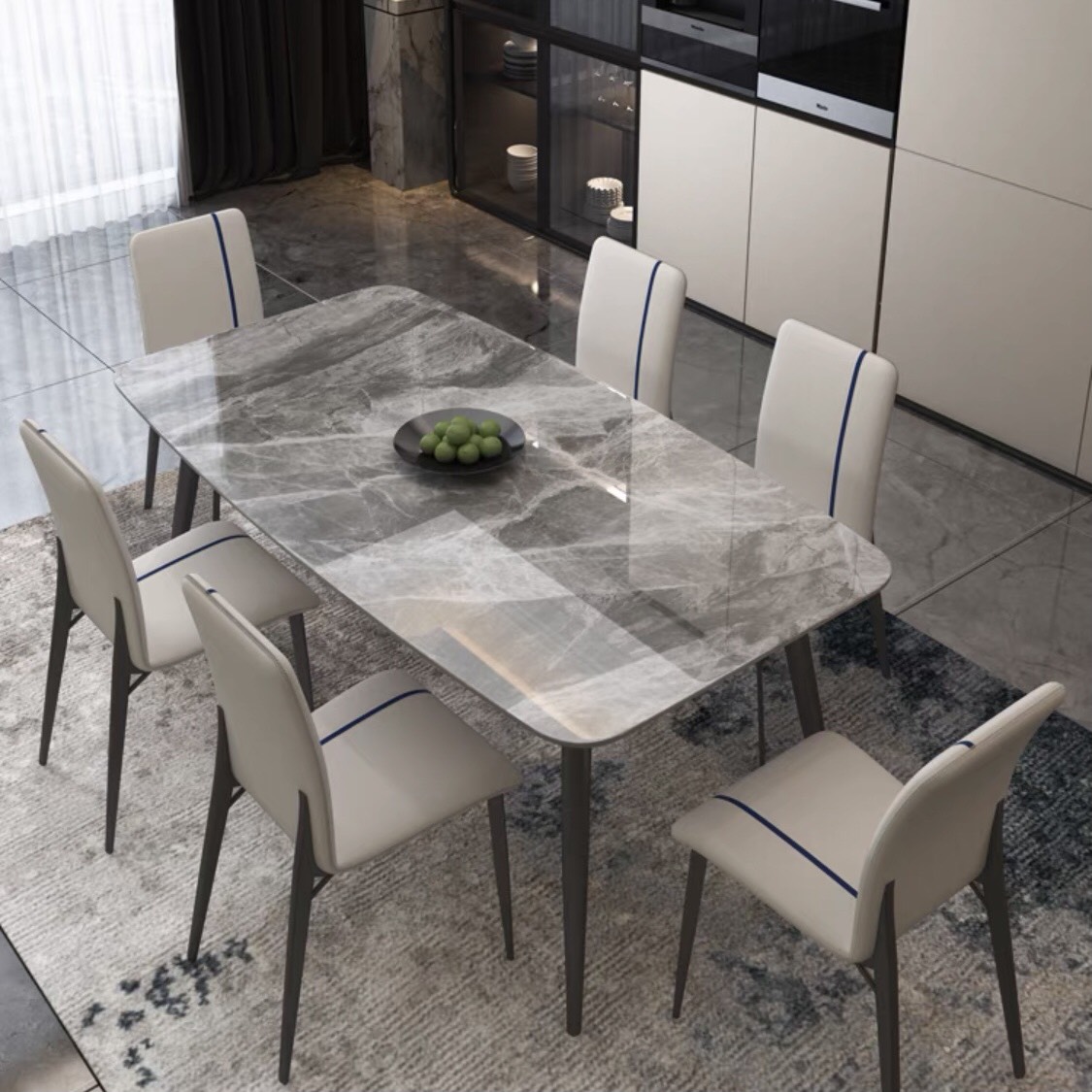 Bàn ăn mặt đá Ceramic bóng kết hợp ghế Vertical