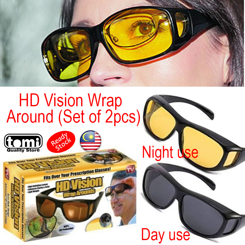 Set Of 2 Hd Vision Wrap Around Sunglasses Car Driving Glasses Spec Cermin Mata Anti Silau Malam Siang Guna Lazada Singapore