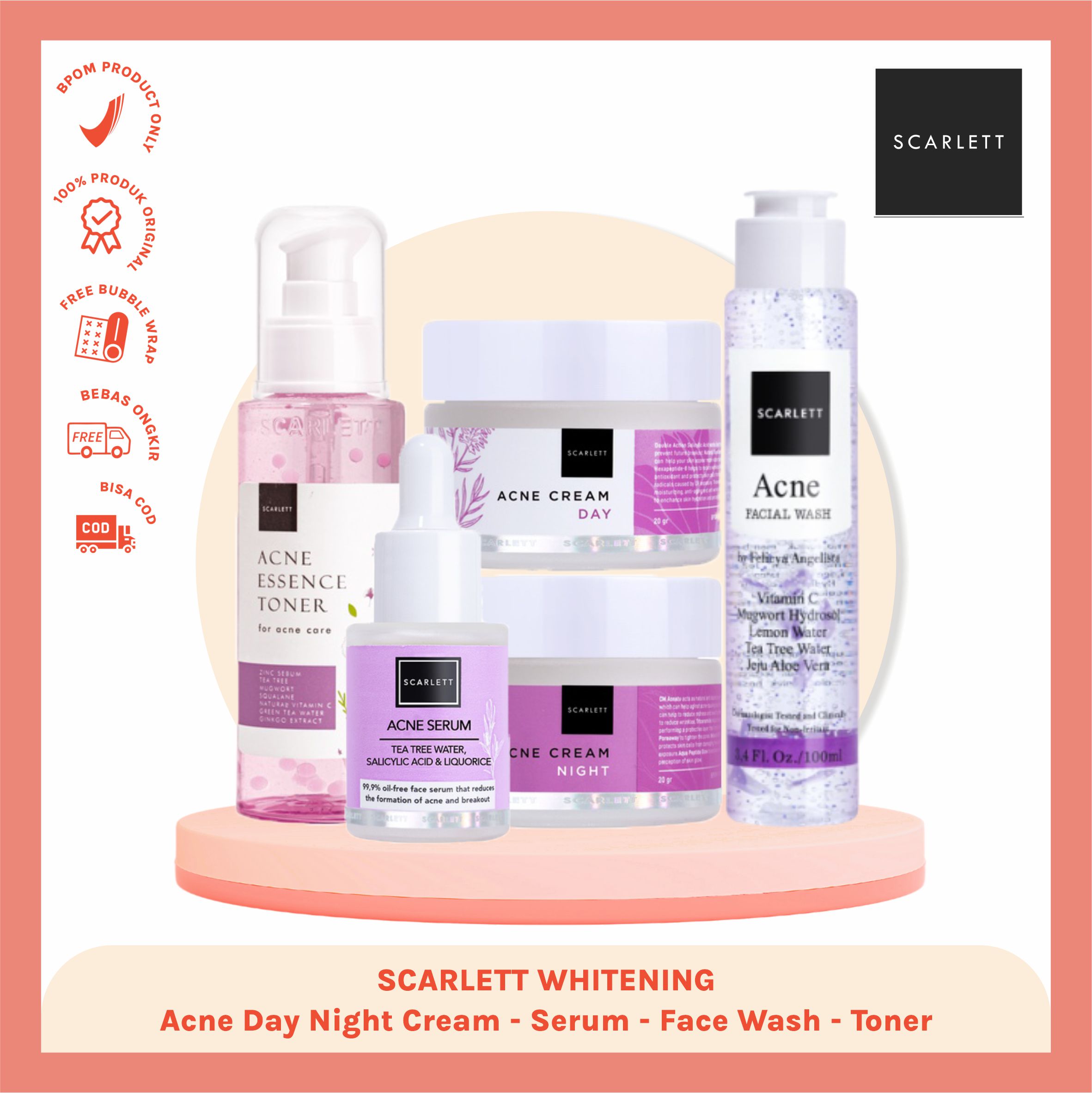 PAKET 5pcs SCARLETT WHITENING ACNE SERIES PAKET 3in1 SCARLET PAKET 