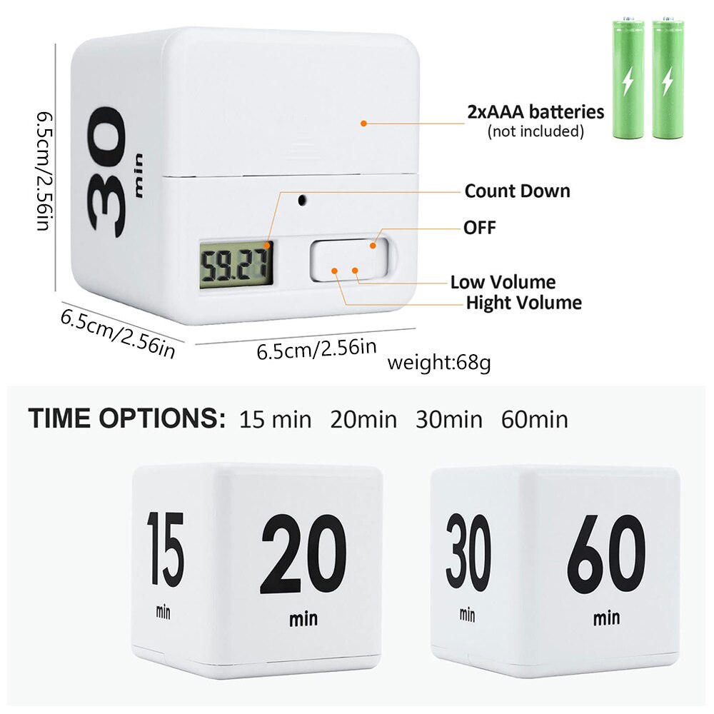 Time Cube Timer Kitchen Timer Kids for Time Management Countdown Settings 15 20 30 60 Minutes