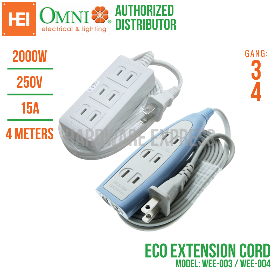 ECO Extension Cord Set 3-Gang 4-Meter Wire 10A - WEE-003-PK