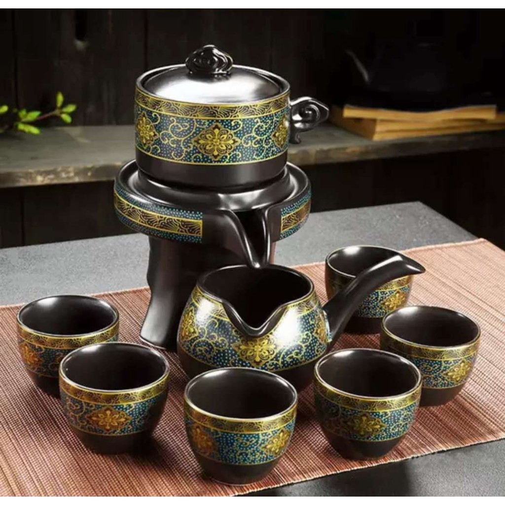 (Giao Hỏa Tốc) Bộ Ấm Chén Pha Trà Cối Xay - Xanh Đen (bao gồm 1 ấm trà, 6 chén trà và 1 bộ cối xay).