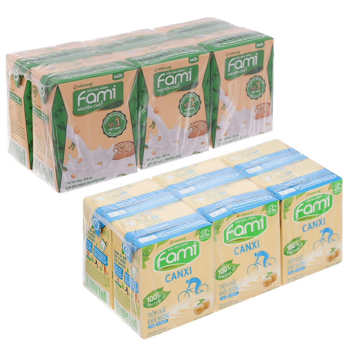 Lốc 6 hộp sữa đậu nành nguyên chất hoặc Canxi Fami 200ml