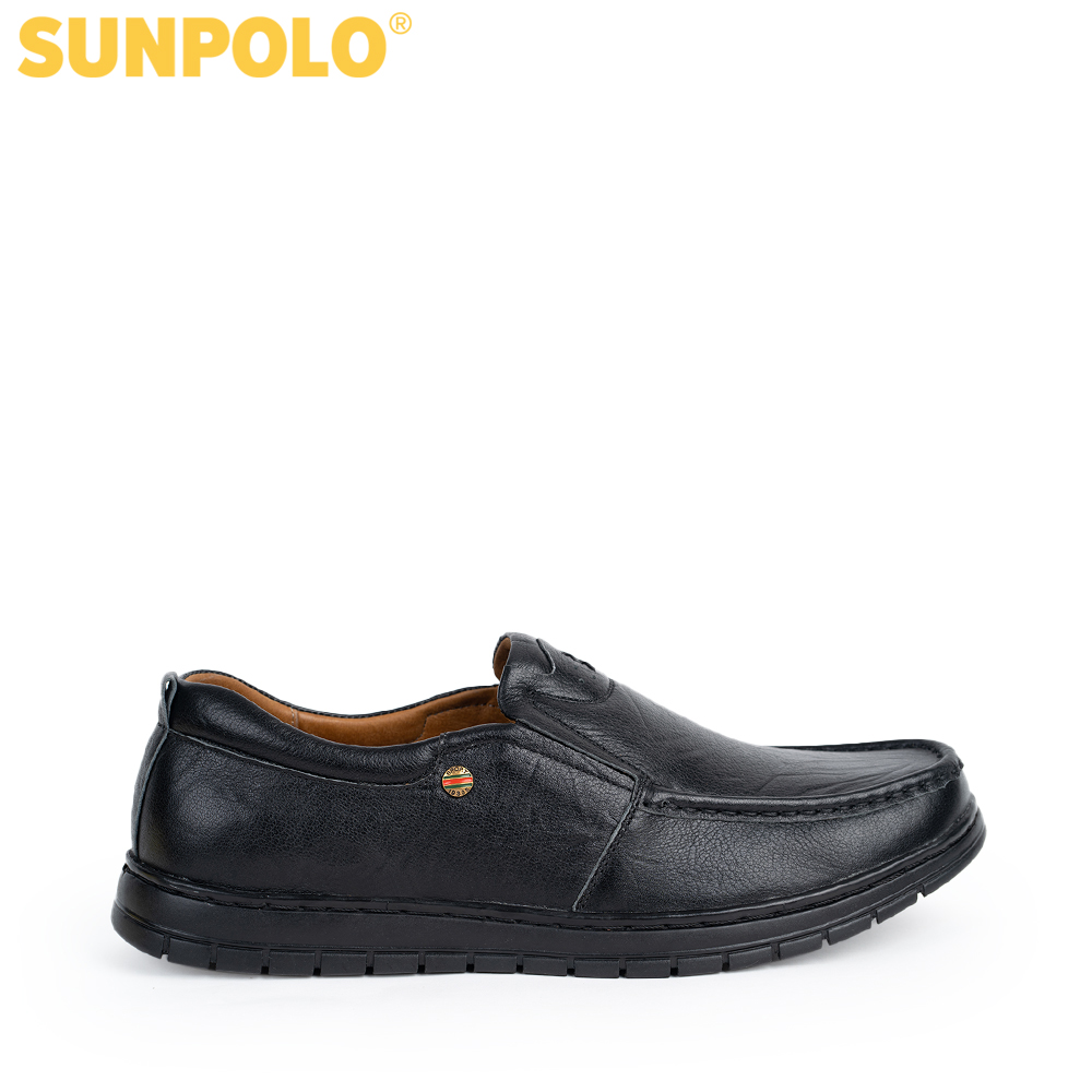 Giày mọi nam da bò SUNPOLO CS5074 Đen