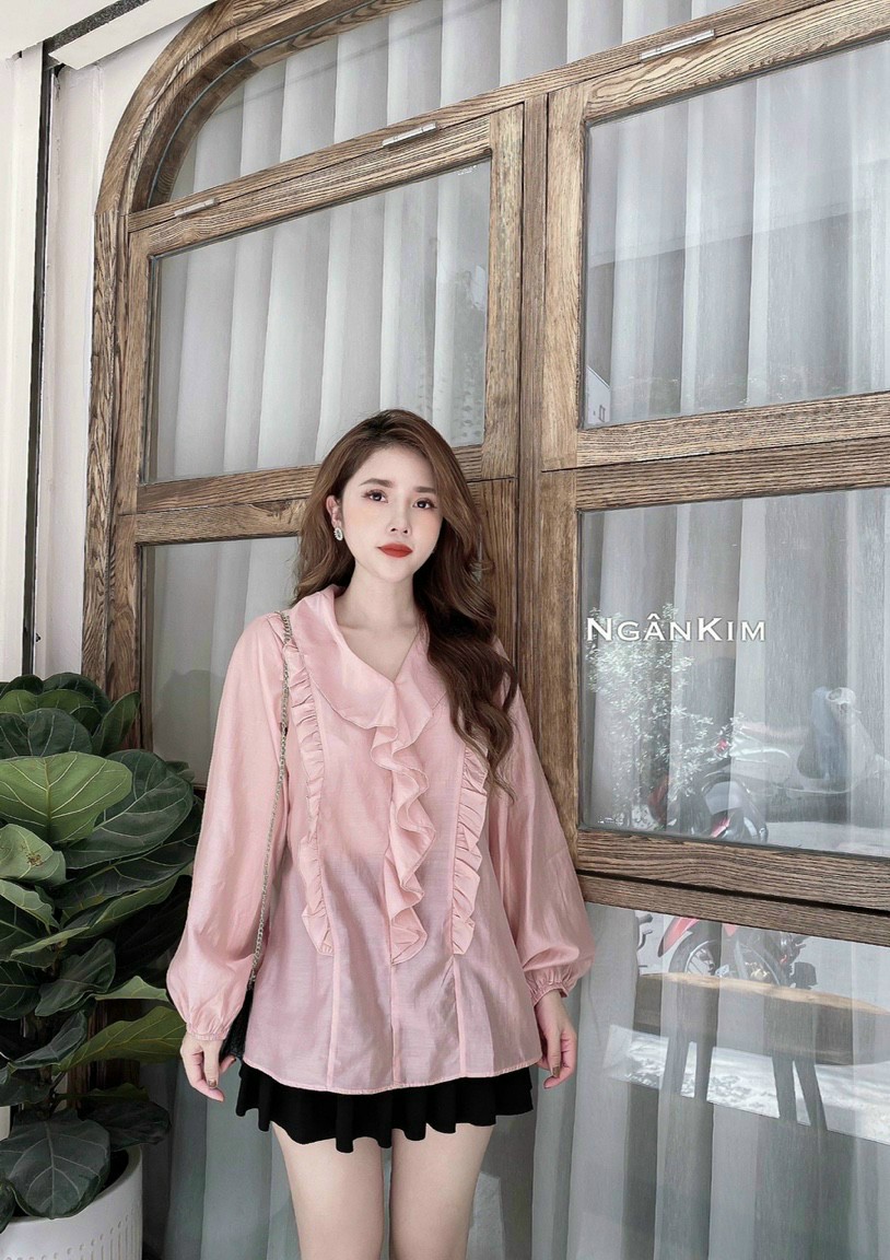 Áo bầu dễ thương công sở  dài tay chất đũi mát