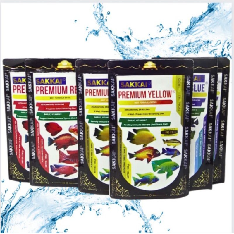 Makanan ikan CICHLID SAKKAI PRO PREMIUM RED, BLUE, YELLOW 100GR