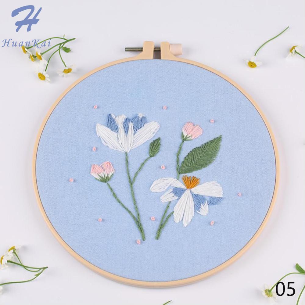 【Ready】DIY Embroidery Flower Handcraft Needlework Cross Stitch Material Kit Cotton Embroidery Painting Embroidery Hoop Home Decor for Beginner