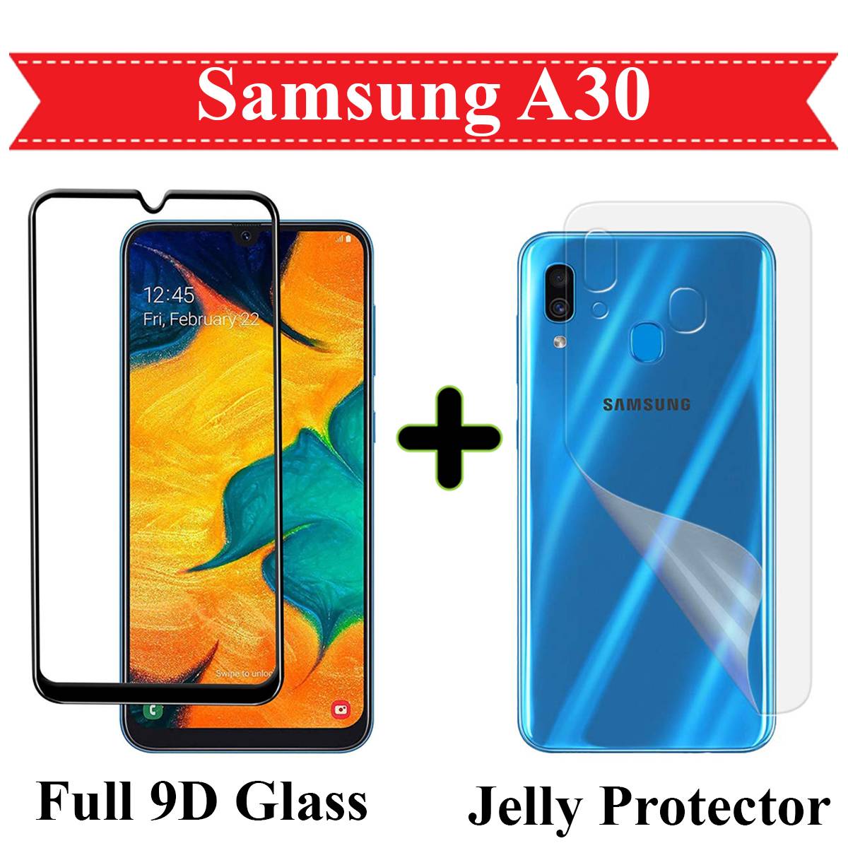 Samsung Galaxy A30 Full Black 9D|5D|6D|10D|11D|21D Tempered Glass Screen Protector Full Glue Edge To Edge + Back Clear Jelly Protector Soft Film Protection Hydrogel Film Protector For Samsung Galaxy A30