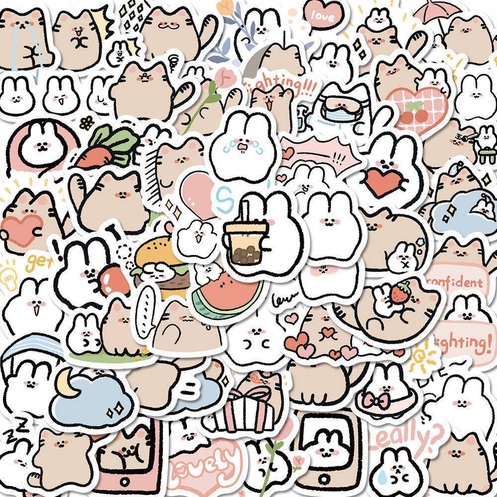 MMLUCK 58PCS Stickers Cute CatRabbit Stickers Cat Decals Kawaii Rabbit Decals Funny Rabbit Cute Rabbit Cat Sticker Children's Gift