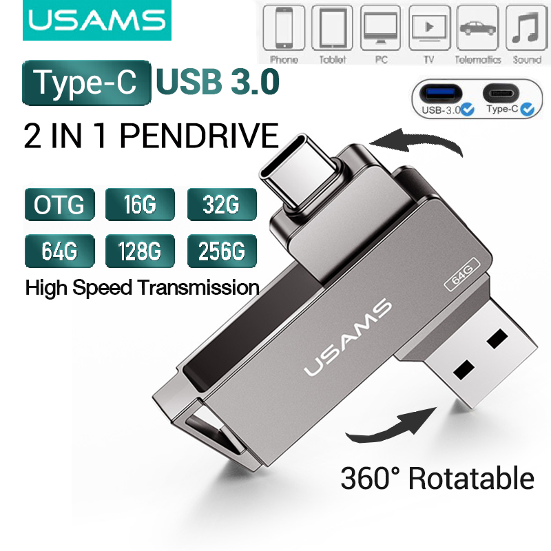 USAMS USB3.0 Flash Drives USB3.0 Pendrive 128GB X 3 IN 1 Pen Drive Type c High Speed Pendrive USB Key 16G 32GB 64GB 128GB 256G USB Flash Driver USB 256gb chính hãng