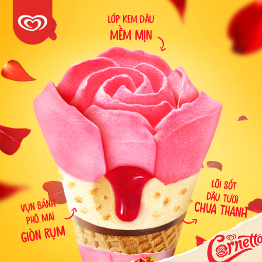 Combo 5 cây  Kem Cornetto Hoa Hồng Phô Mai Dâu