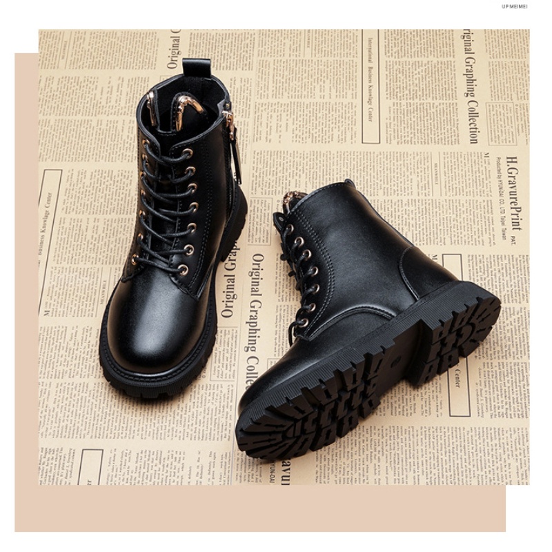 Giày boot martin cao cổ lót lông cừu thời trang anh quốc mới cho bé gái