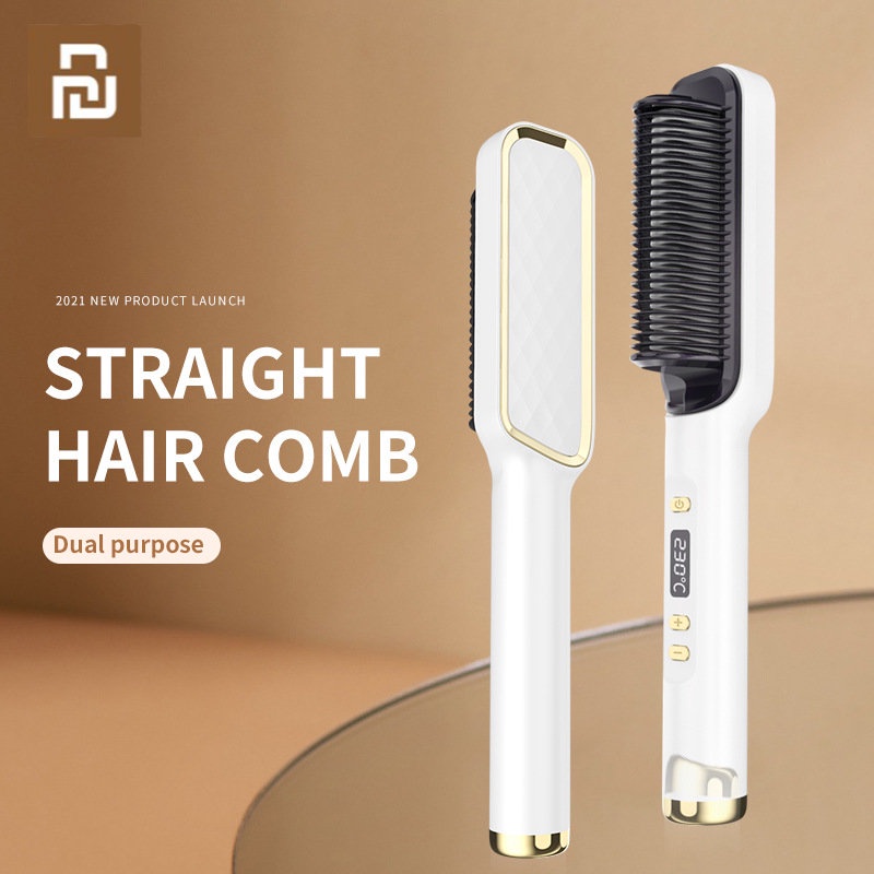 Xiaomi youpin màn hình lcd mới lược chải tóc ion âm không làm tổn thương tóc lười thẳng tóc xoăn kép nẹp điện lược xoăn
