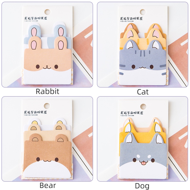 45 Sheets Japanese Cartoon Pet Series Sticky Notes Student Tearable Note Paper Set