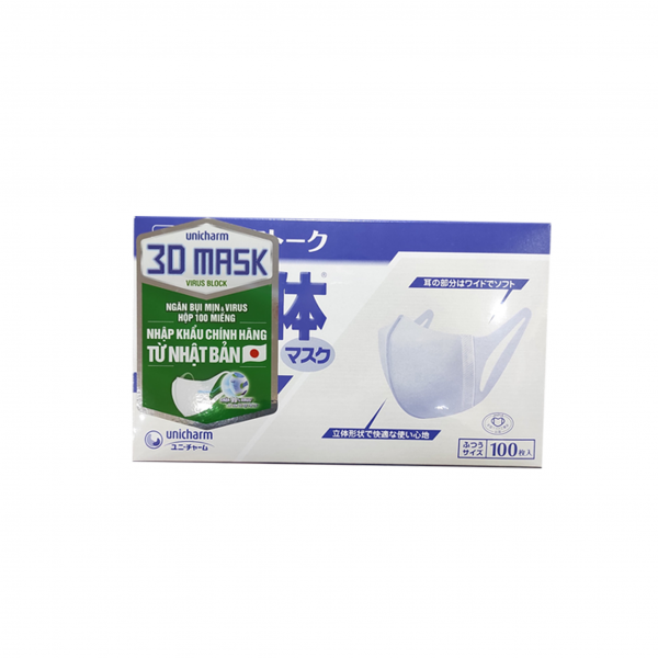[Hộp 100 cái] Khẩu Trang 3D Mask Virus Block [NGĂN VIRUS] Unicharm
