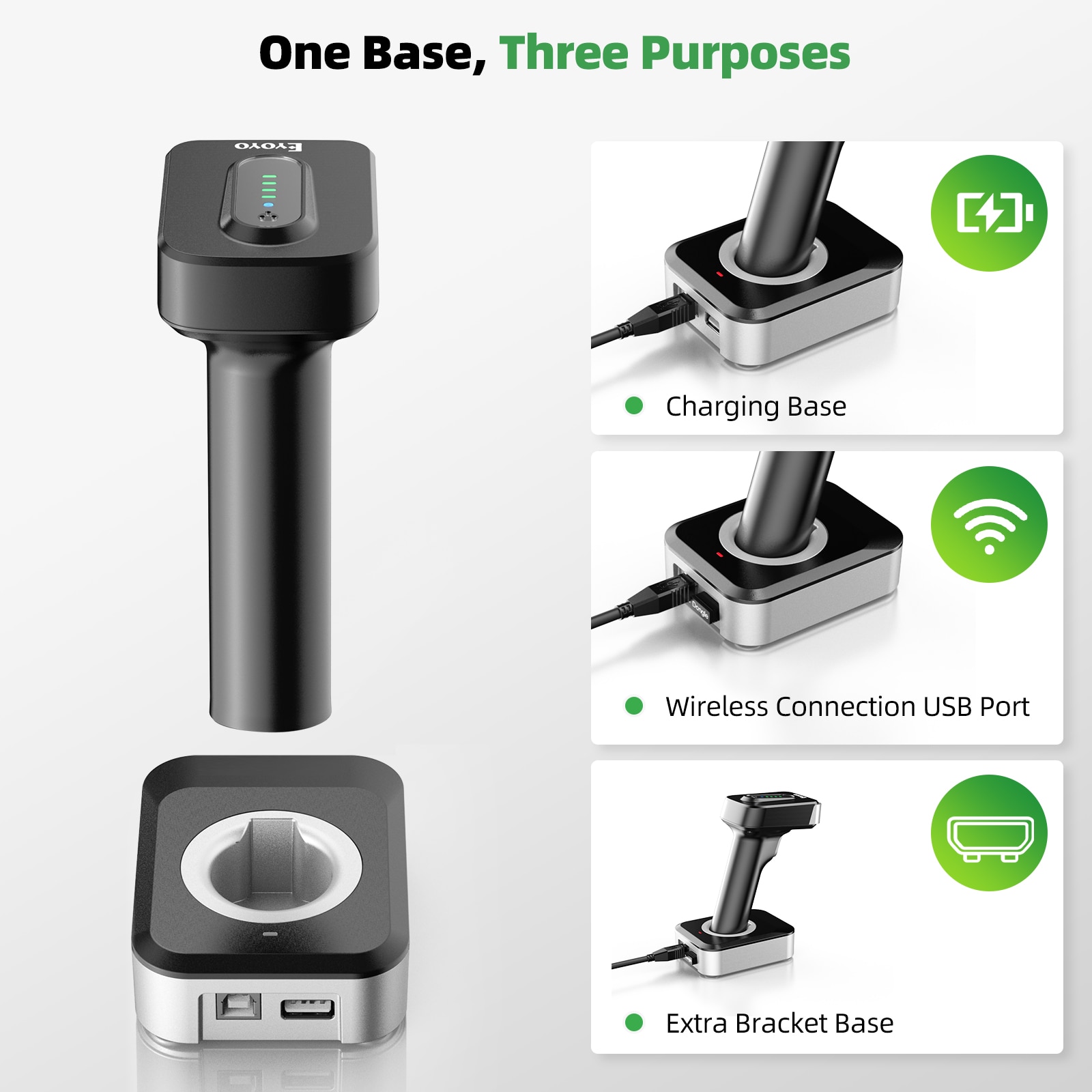 Eyoyo Auto-Sensing Screen Scanning 1D Bluetooth Barcode Scanner With 2500Mah Power Indicator Wireless 2D QR Code Reader 4-Mil
