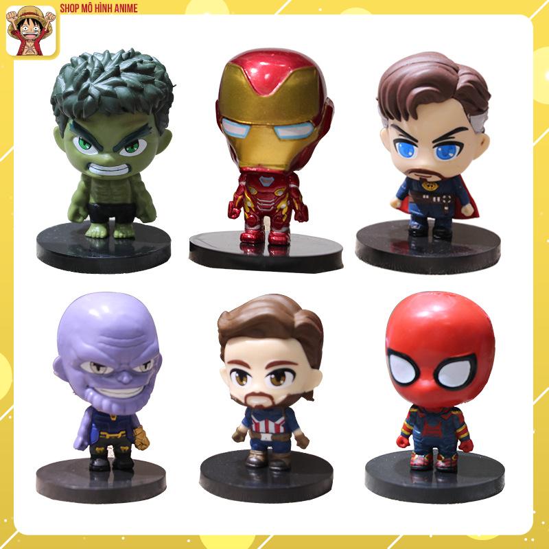 [Hoàn Tiền 10%]Mô Hình  Nhân Vật Siêu Anh Hùng, Bộ 6 Mô Hình Marvel Hulk-Ironman-Spiderman-Thor-CaptianAmerican-Thanos, Cao 9cm, Mô Hình Decor Trang Trí