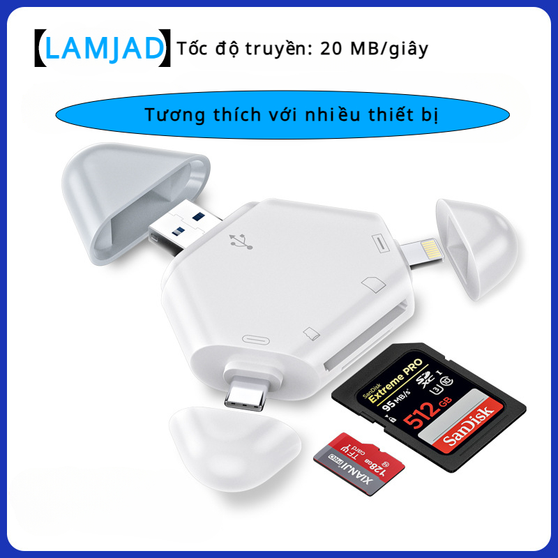 Đầu đọc thẻ từ thích hợp cho máy tính iPhone/Type-C/USB máy tính bảng Android Đầu đọc thẻ SD/TFOTG