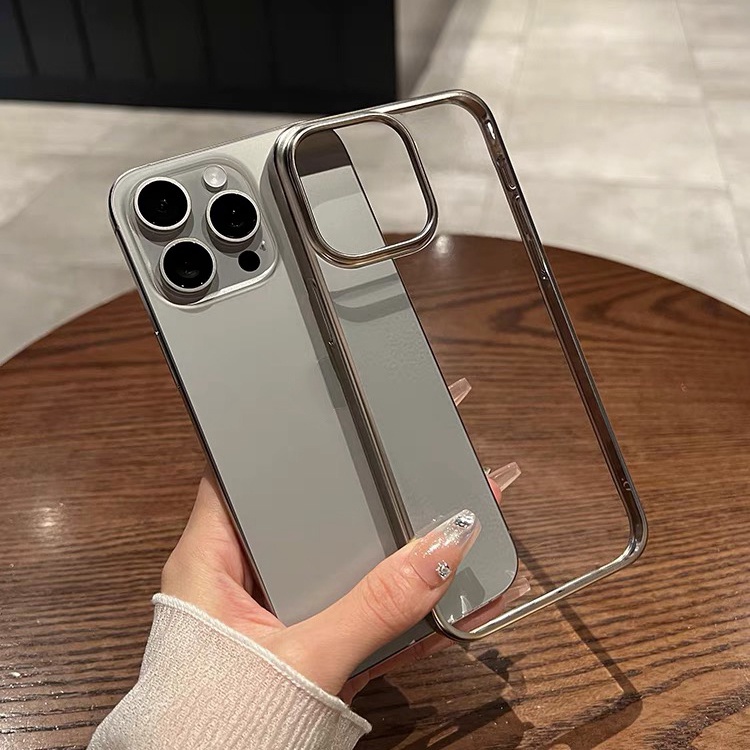 【Matte electroplating/transparent hard case/Titan grey】compatible for iPhone 12 13 14 15 pro max case