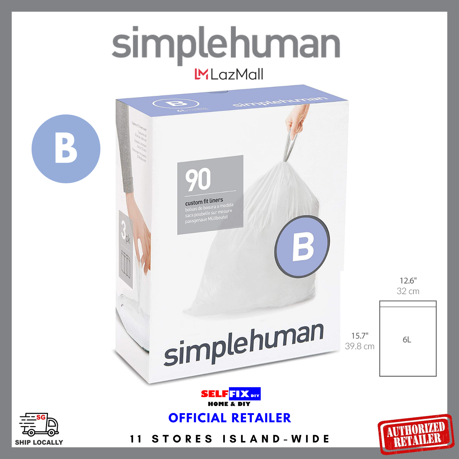 simplehuman Bin Liner 6L Code B - 90 Pack