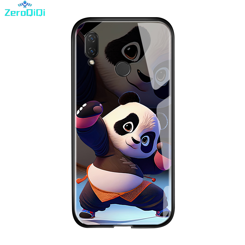 ZeroQiQi Phone Case For Huawei Nova 3 Nova 3E Nova 3i Nova 4 Cartoon 3D Panda Series Shell Shockproof Shell Smooth Tempered Glass Mobile Phone Case