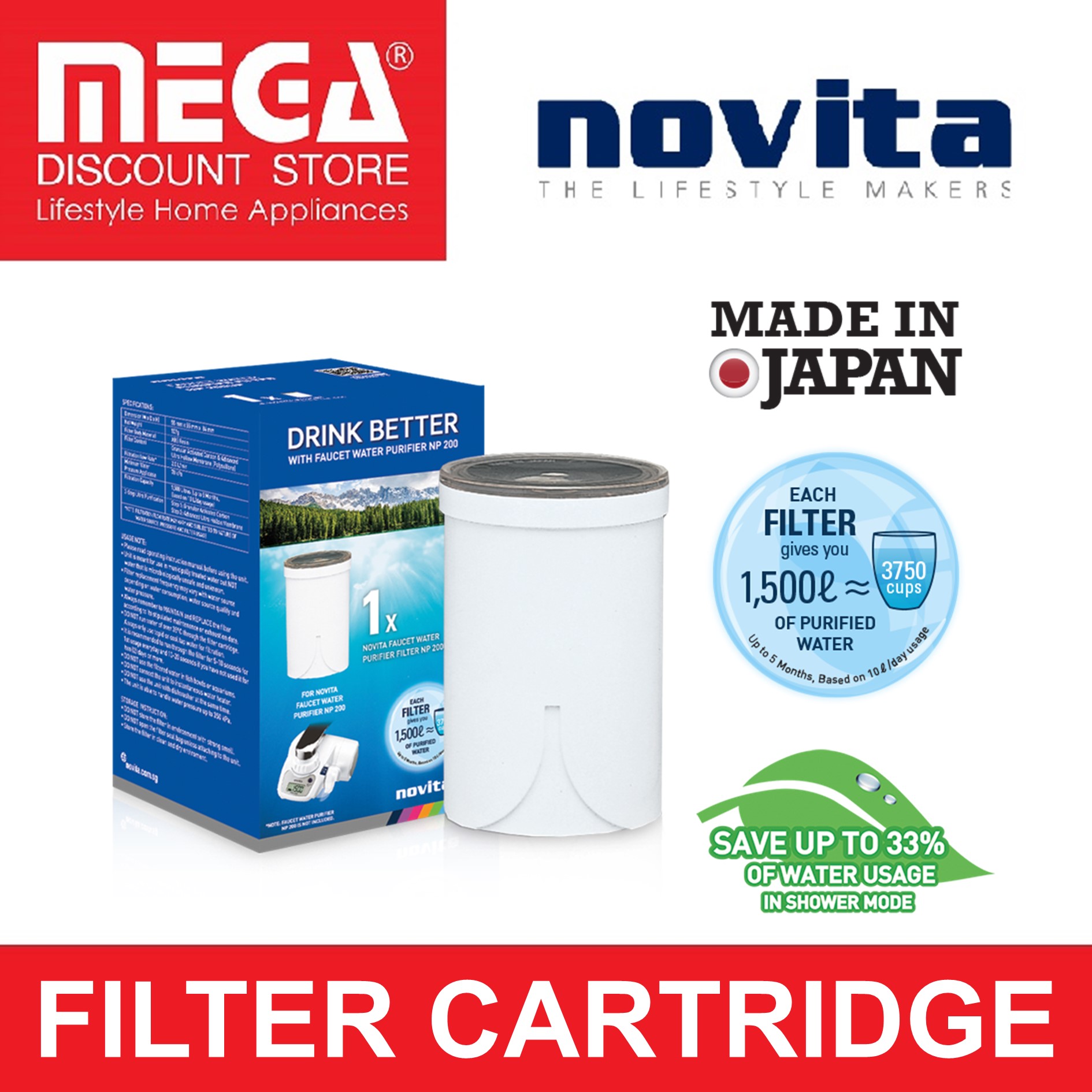 NOVITA FAUCET WATER PURIFIER FILTER FOR NP200/NP180 Lazada Singapore