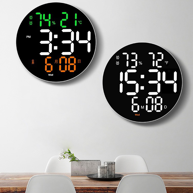 Clock 10 inch simple LED wall clock multi-function clock electronic clock mute temperature and humidity alarm clock