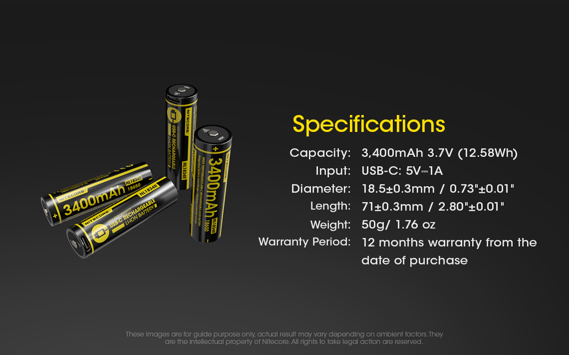 Nitecore 18650 3400mAh 3.7V Type-C Rechargeable Li-ion Battery