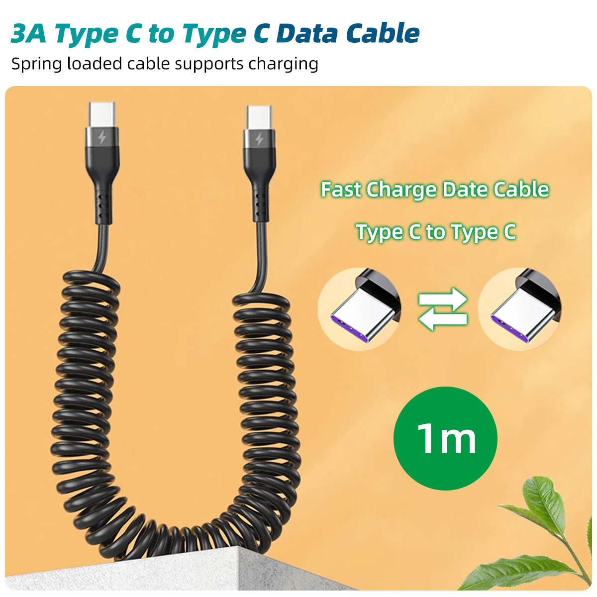 FONKEN 3 in 1 Mobile Phone Fast Charging USB Type-C Data Cable Micro USB Spring Car Charging Cable for Xiaomi Samsung
