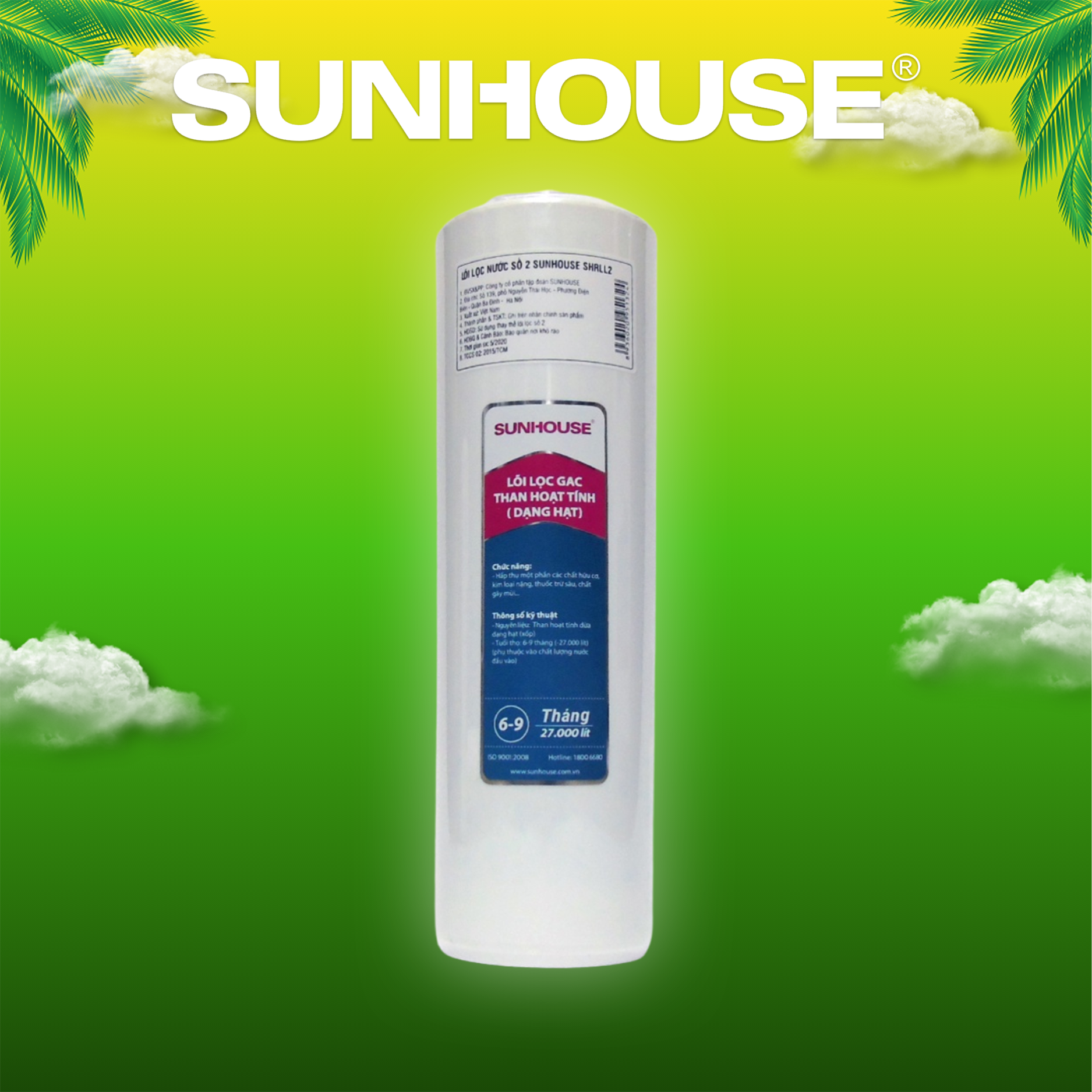 Bộ 3 lõi lọc nước SUNHOUSE số 1, 2, 3