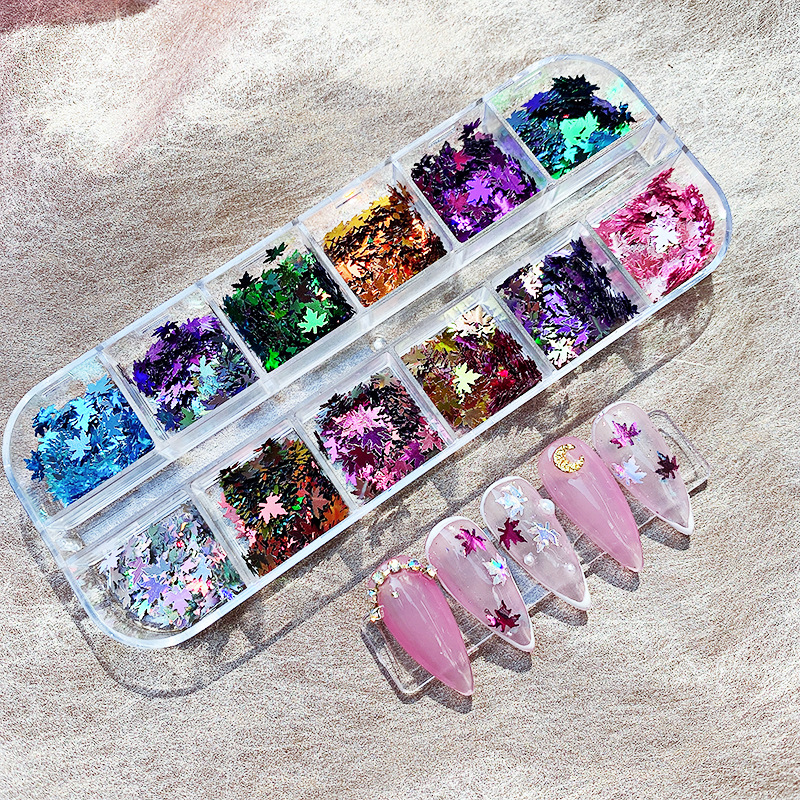 Set lá phong trang trí đồ nail - Sáng lấp lánh