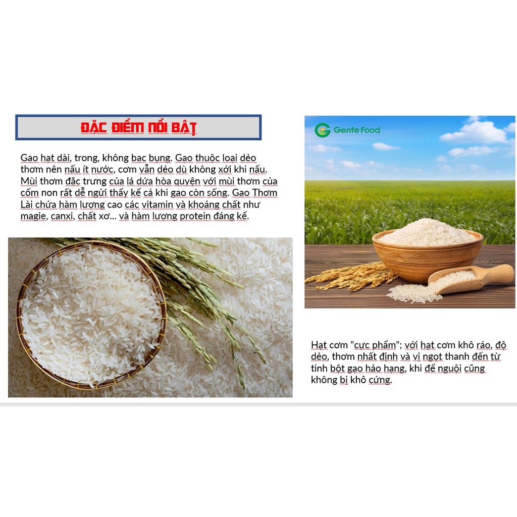 Gạo thơm lài, gạo chất lượng cao gente food túi 2kg - ảnh sản phẩm 3