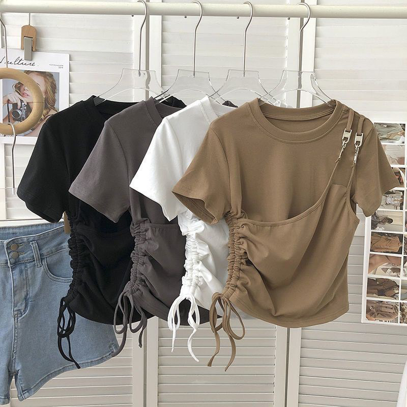KCS⭐Áo croptop rút dây phối khoá🔉