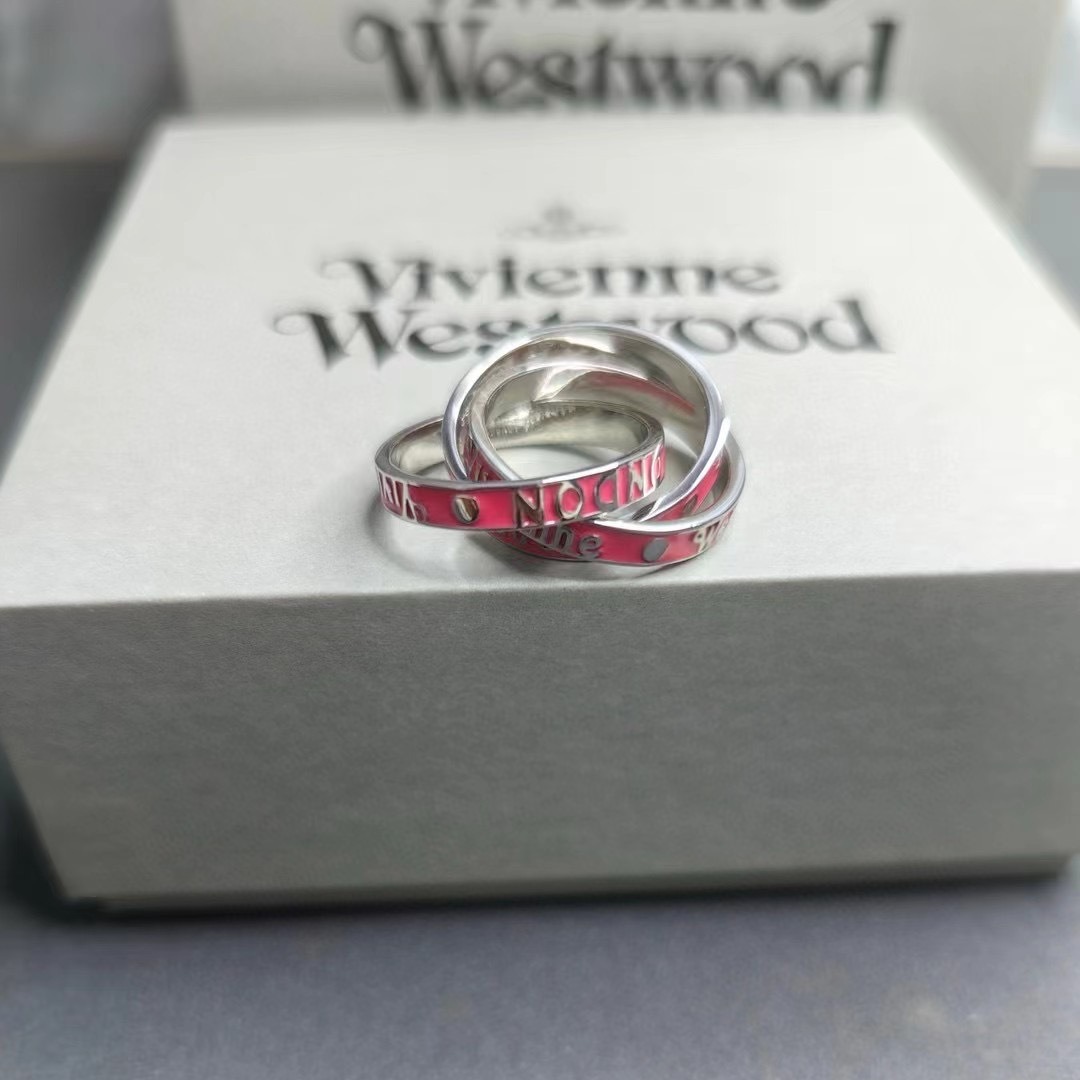 【New arrival】New Western Queen Mother Three Rings Enamel Rose Red ...