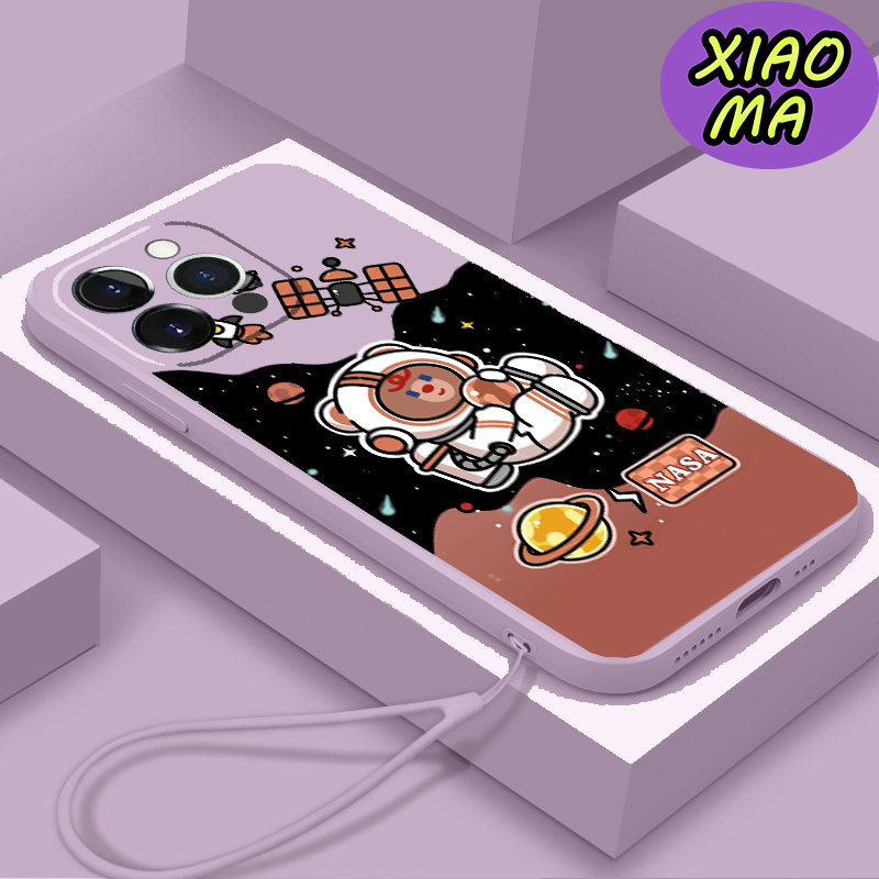 For iPhone 14 Pro Max CellPhone Case Cute Bear Universe Moon Pattern Candy Color Phone Case