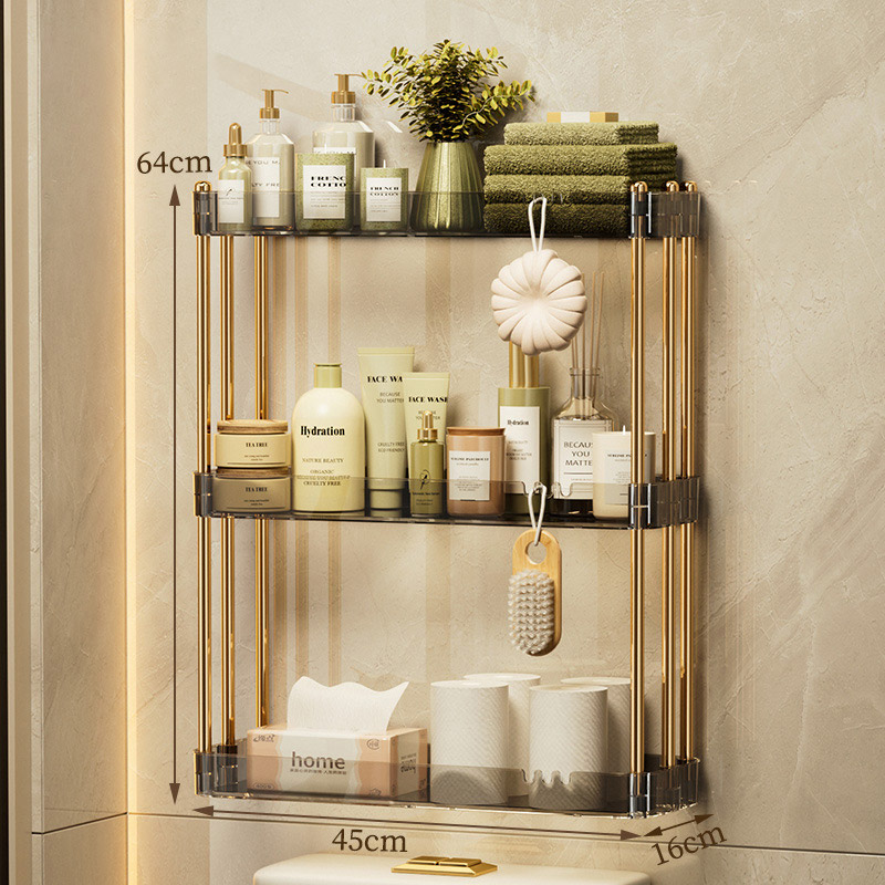 Kitchen shelves, wall-mounted non-perforated bathroom storage shelves, multi-layer vanity storage cabinets, cosmetics storage boxes