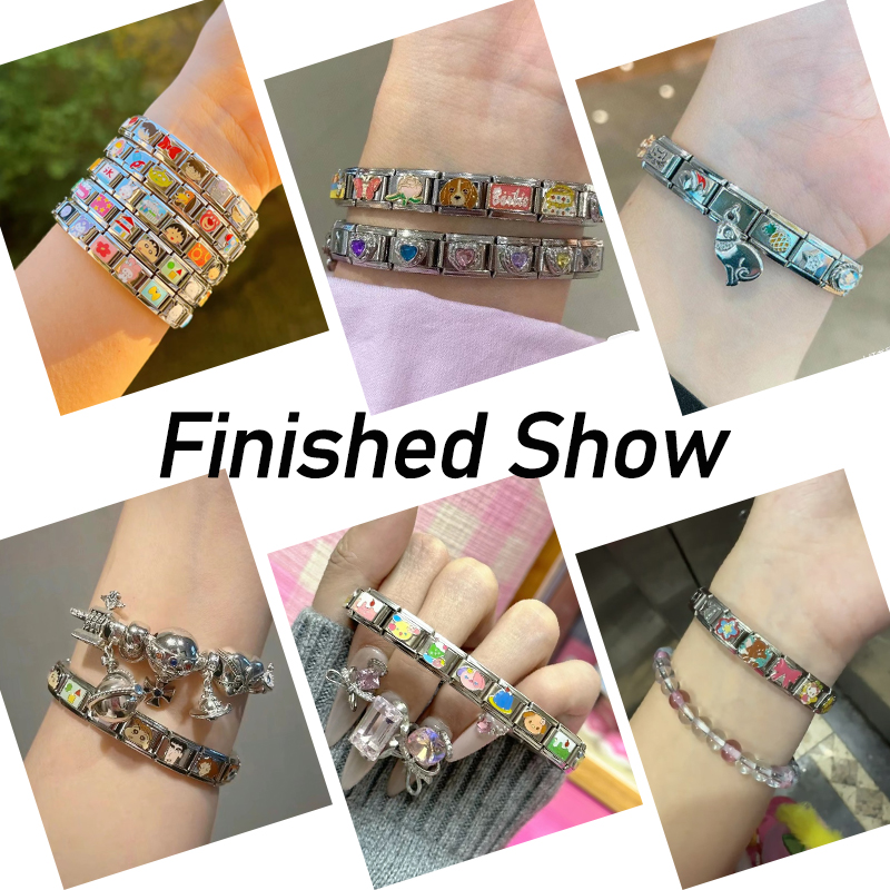 26 Letters Charm Italian Stainless Steel Bracelet Links Bangle 9mm ...