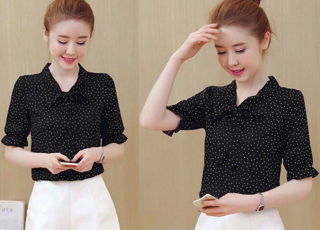 Áo Sơ Mi Nữ Chấm Bi HK-SM0KN2 (Trắng)