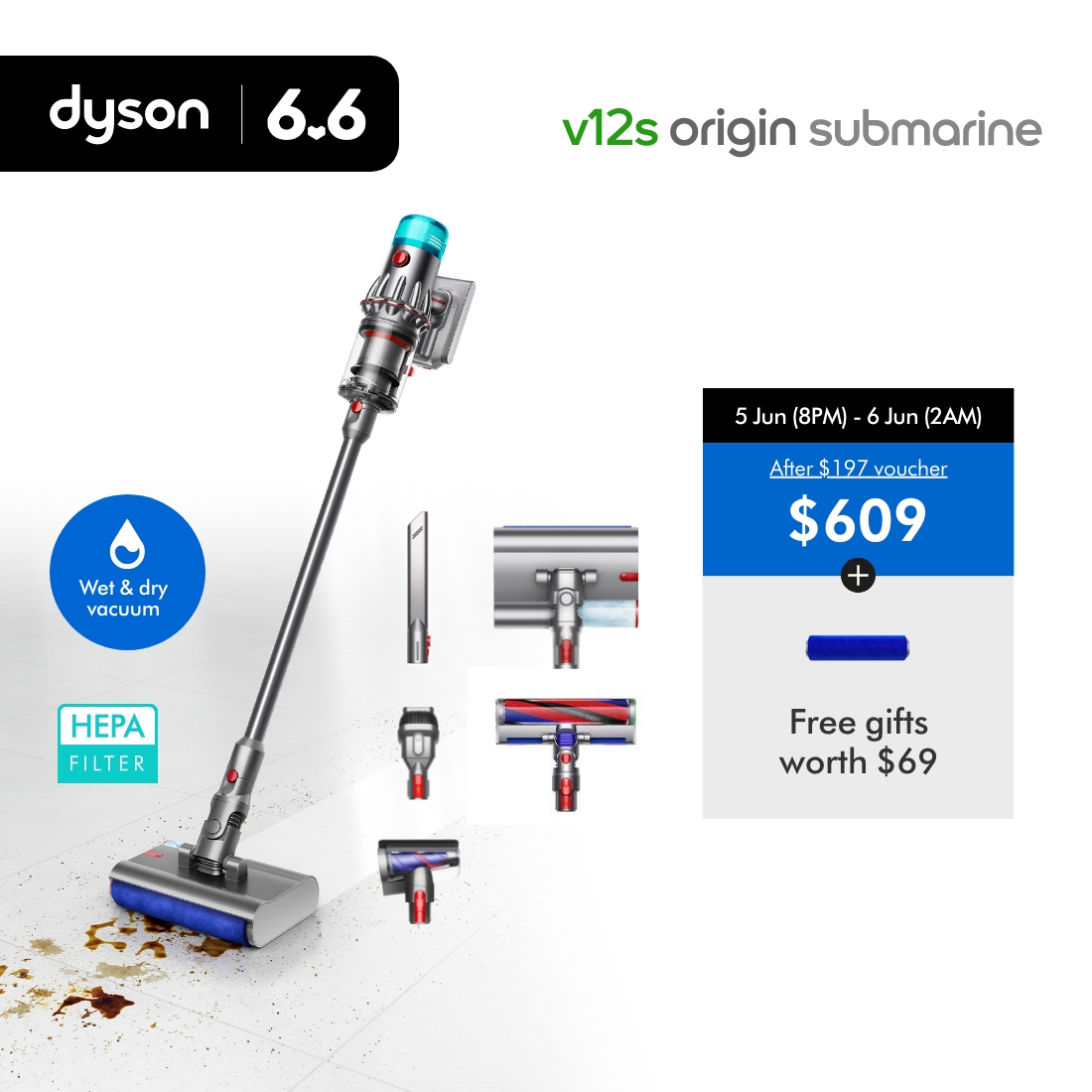 ダイソン　Dyson V12s Origin Submarine 付属品 6.6 Specials] Dyson V12s Origin Submarine Wet & Dry Vacuum