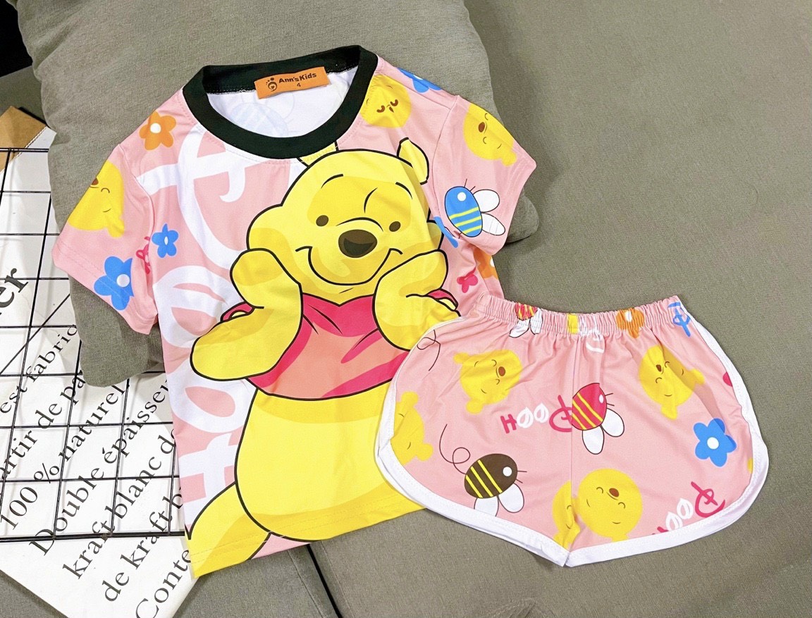 (30-40kg) Bao đẹp! Bộ tay ngắn quần đùi bé gái thun lạnh 3D chất vải loại 1 đẹp mát, form to rộng (110)