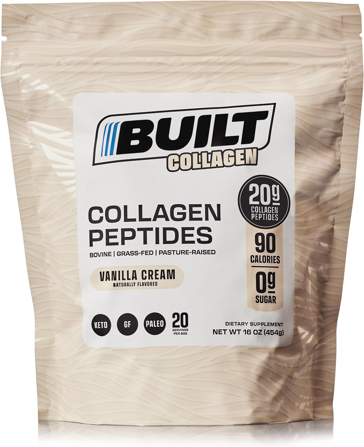 Built Collagen Peptides Powder - Collagen Powder - Hair, Skin, Nails, and Joint Support - Type I & III Grass-Fed Collagen Supplements for Women and Men - 16oz Bag - (Vanilla Cream)
