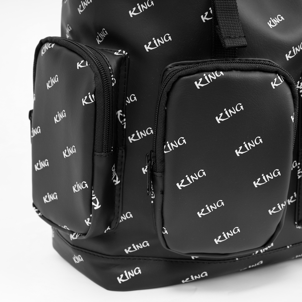 [VOUCHER 8%]Balo Da Backpack Unisex Chống Nước Balo Backpack King-Màu Đen 02
