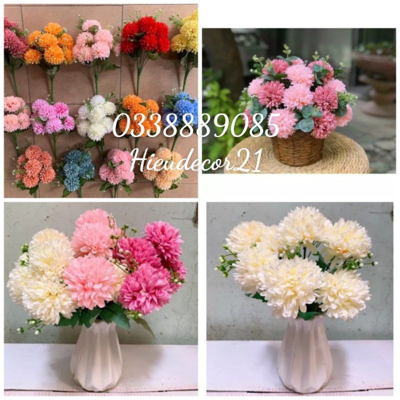 Cành hoa Binh Bông (tú cầu) lụa 7 bông,điểm hoa sáp,hoa lụa,cắm bình siêu đẹp