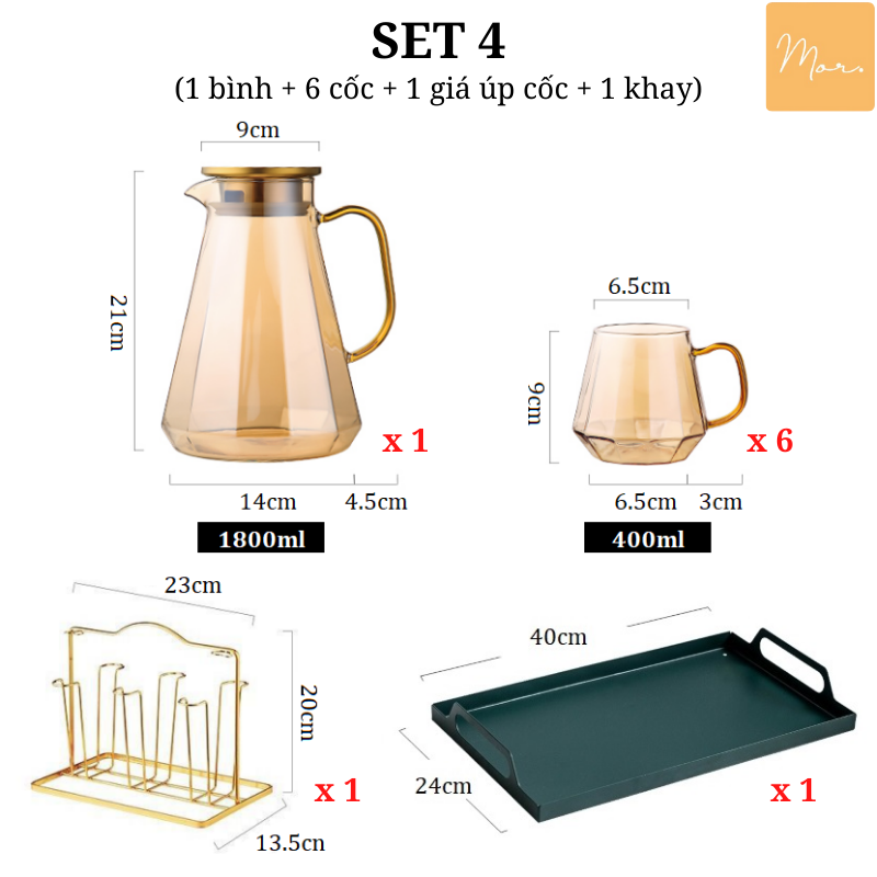 Bộ bình nước thủy tinh chịu nhiệt - BBN19.1